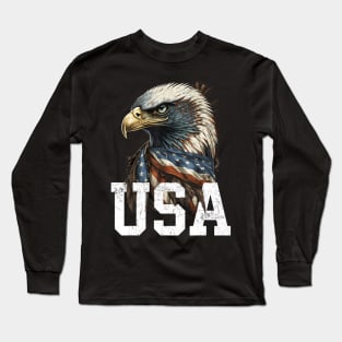 Patriotic Bald Eagle 4th Of July Men USA American Flag Long Sleeve T-Shirt